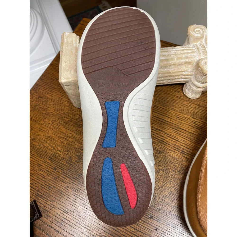 Spenco Mens Siesta Leather Slip On Loafers Tan Brown Orthotic Shoes Size 10 D **